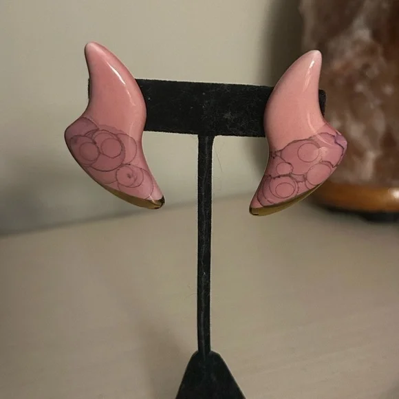 Unique Vintage Gold & Pink Stone Drop Earrings - Picture 2 of 4